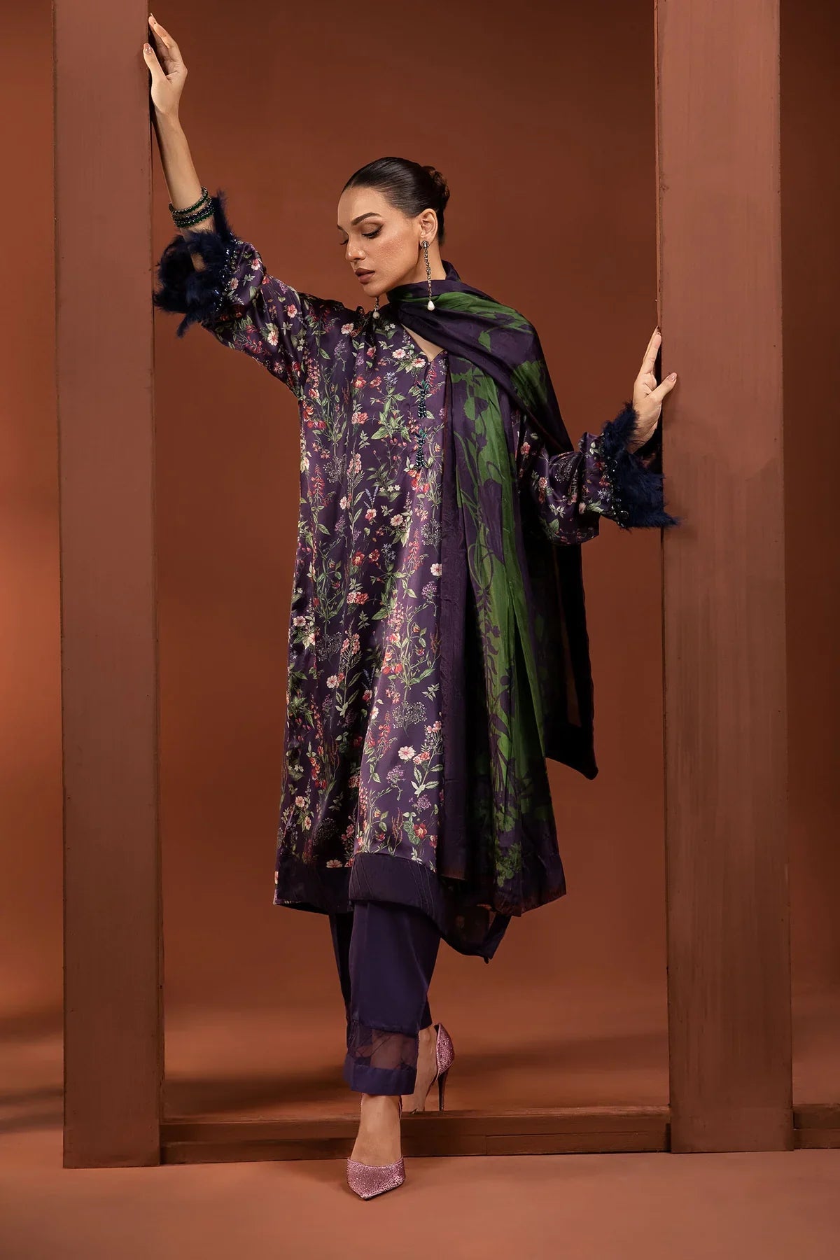 3 Piece Printed Pure Charmeuse Silk Suit