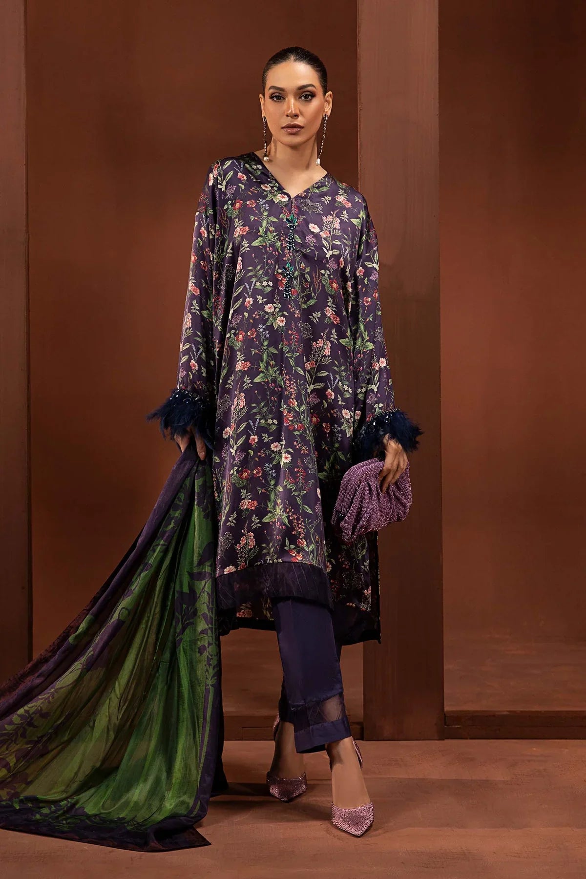 3 Piece Printed Pure Charmeuse Silk Suit